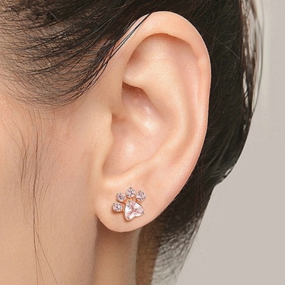 FLASH SALE Pink Paw Print Heart Crystal Earrings - Picture 6 of 8